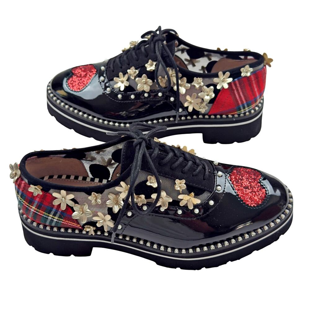 NWOT Betsey Johnson Skylla Lace-Up Embellished Oxfords - Picture 4 of 7